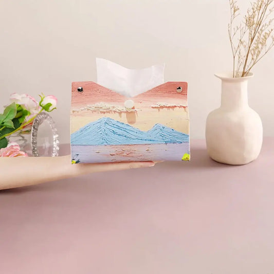 Aesthetic Pink Leather ✅Tissue Box with Oil Painting Design