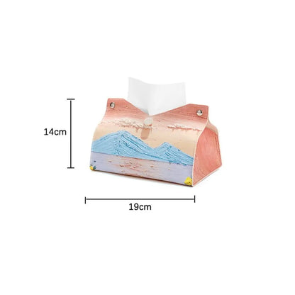 Aesthetic Pink Leather ✅Tissue Box with Oil Painting Design