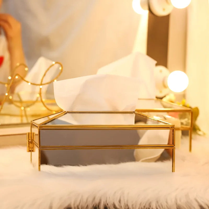 Luxury European-Style Mirror Glass Tissue Box