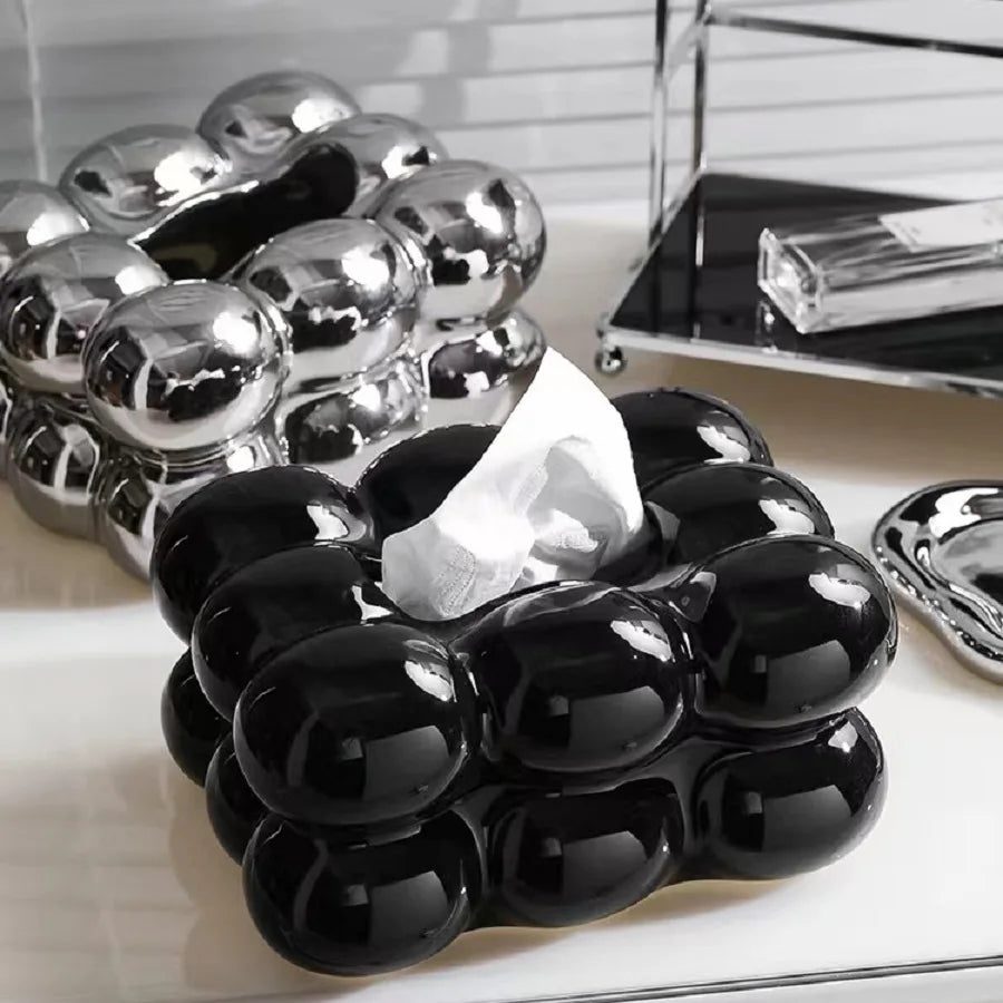 Ceramic Tissue Box with Drawer – Cotton Candy Style